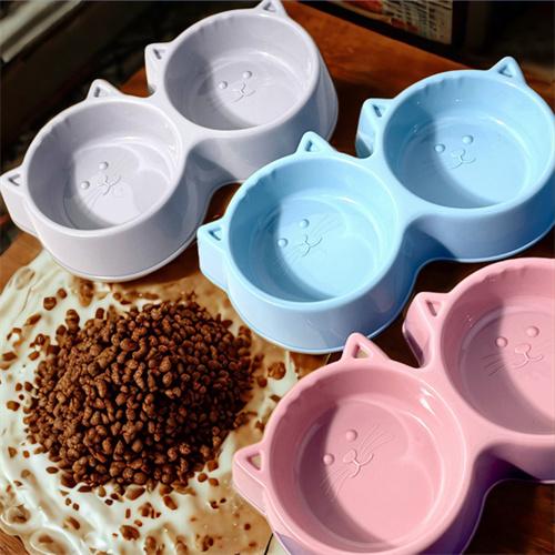Double-bowl Structure Plastic Cat Feeder